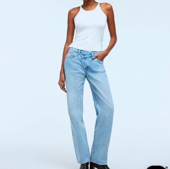 Madewell Low-Slung Straight Light Blue Crossover Waist Denim Jeans 26 - Picture 2 of 12
